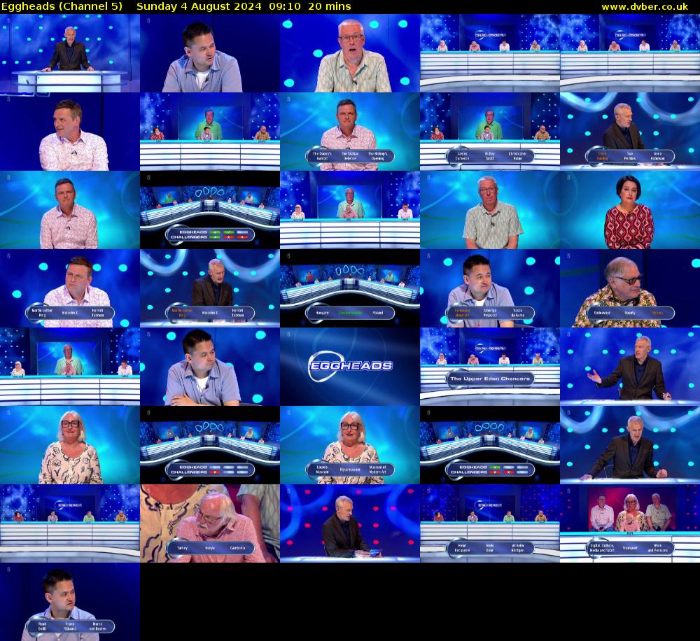 Eggheads (Channel 5) Sunday 4 August 2024 09:10 - 09:30