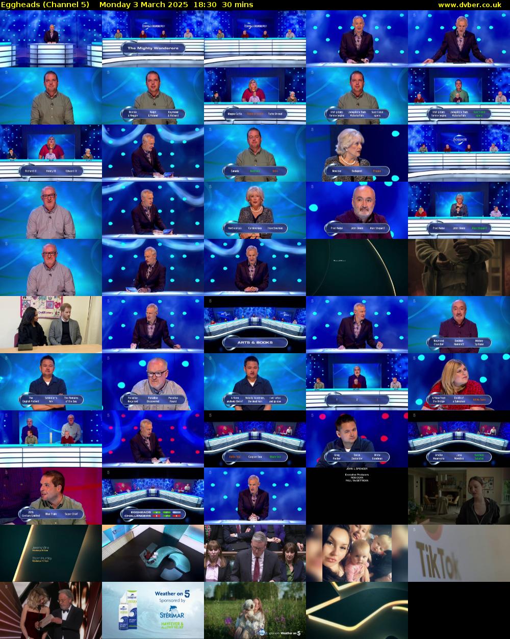 Eggheads (Channel 5) Monday 3 March 2025 18:30 - 19:00