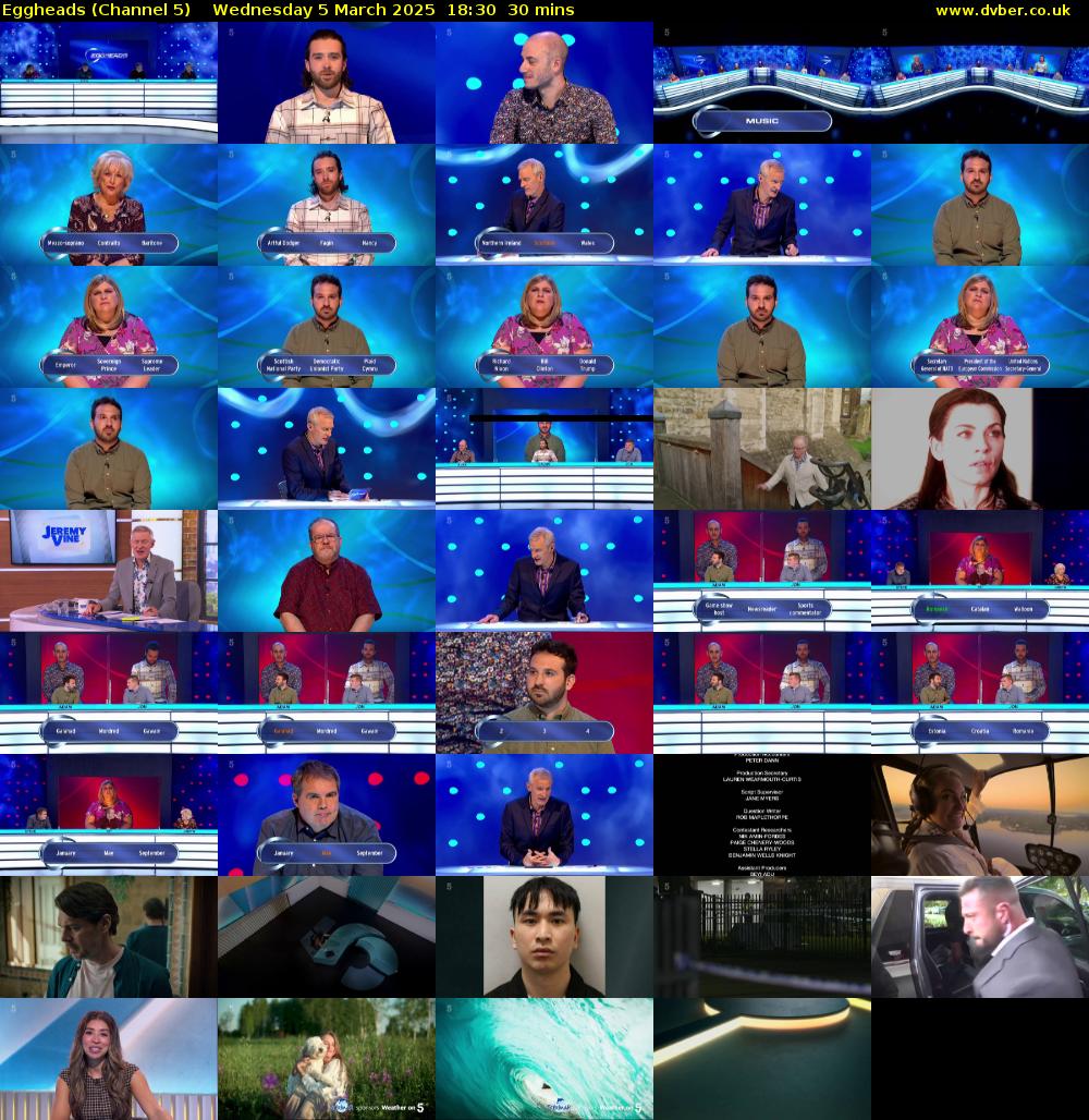 Eggheads (Channel 5) Wednesday 5 March 2025 18:30 - 19:00