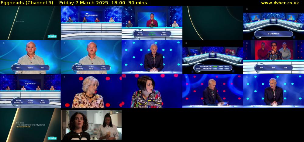 Eggheads (Channel 5) Friday 7 March 2025 18:00 - 18:30