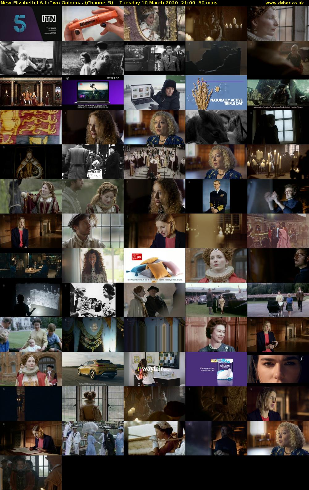 Elizabeth I & II:Two Golden... (Channel 5) Tuesday 10 March 2020 21:00 - 22:00