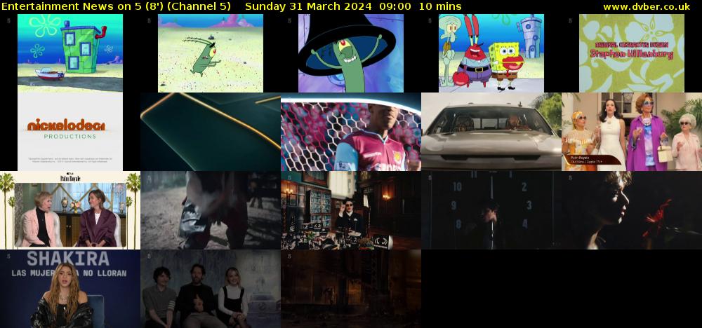 Entertainment News on 5 (8') (Channel 5) Sunday 31 March 2024 09:00 - 09:10