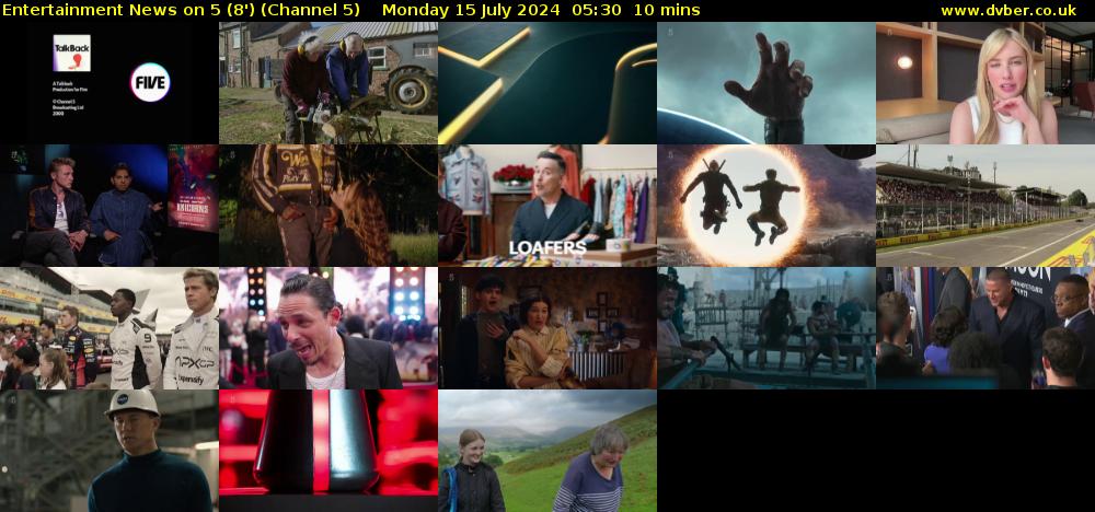 Entertainment News on 5 (8') (Channel 5) Monday 15 July 2024 05:30 - 05:40