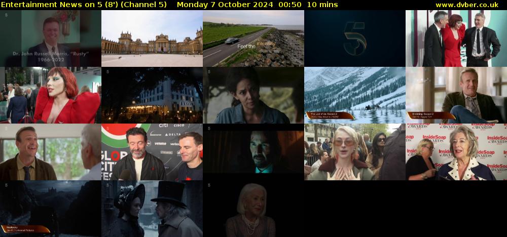 Entertainment News on 5 (8') (Channel 5) Monday 7 October 2024 00:50 - 01:00
