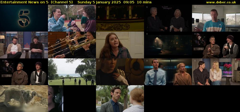 Entertainment News on 5  (Channel 5) Sunday 5 January 2025 09:05 - 09:15