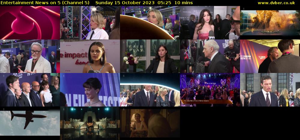 Entertainment News on 5 (Channel 5) Sunday 15 October 2023 05:25 - 05:35