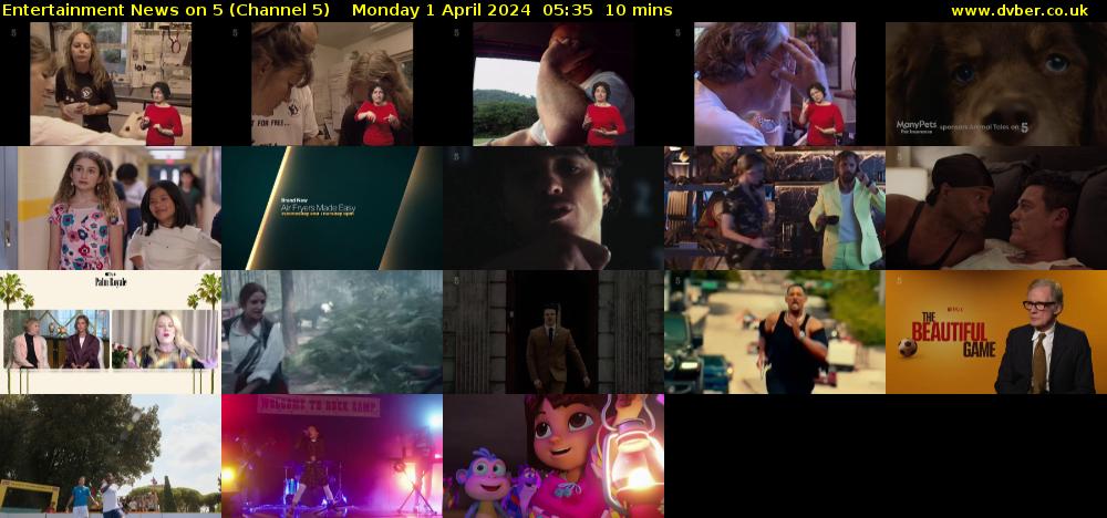 Entertainment News on 5 (Channel 5) Monday 1 April 2024 05:35 - 05:45