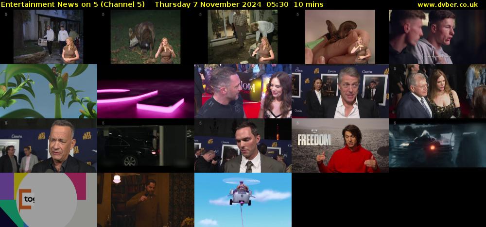 Entertainment News on 5 (Channel 5) Thursday 7 November 2024 05:30 - 05:40