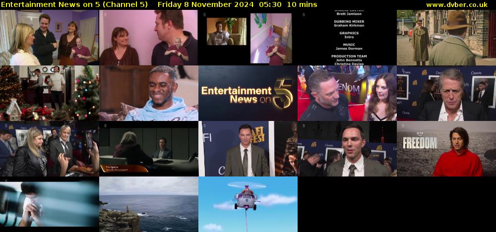 Entertainment News on 5 (Channel 5) Friday 8 November 2024 05:30 - 05:40