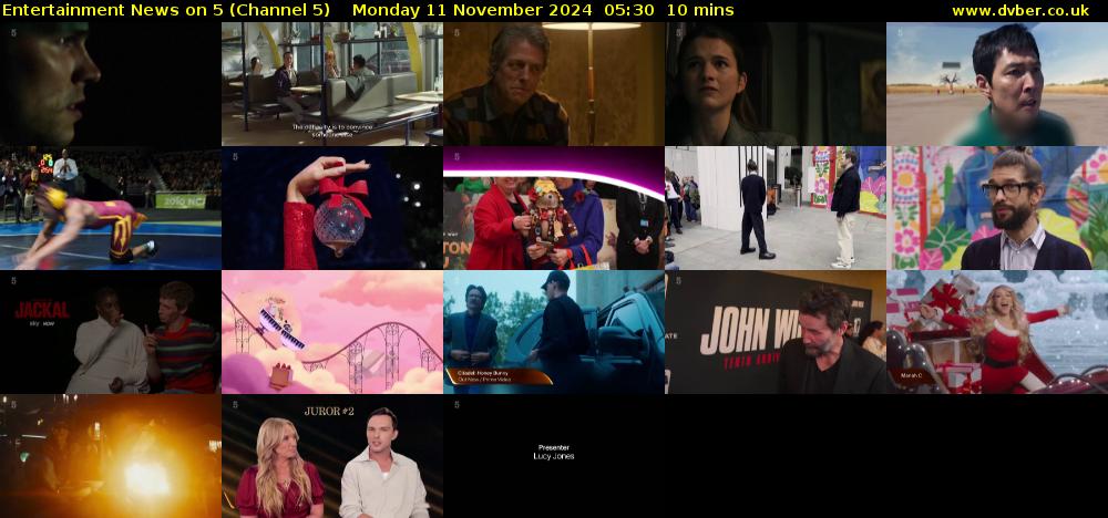 Entertainment News on 5 (Channel 5) Monday 11 November 2024 05:30 - 05:40