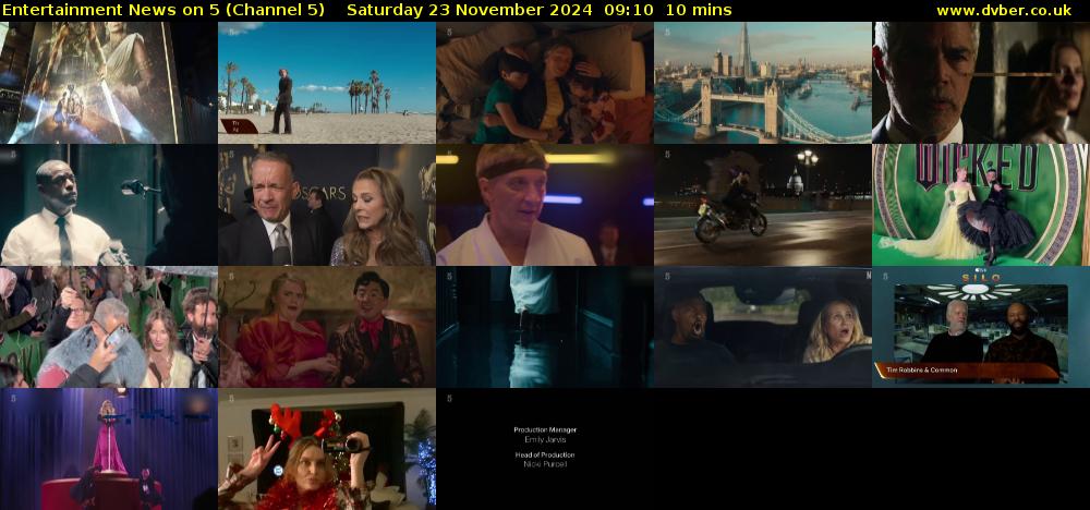 Entertainment News on 5 (Channel 5) Saturday 23 November 2024 09:10 - 09:20
