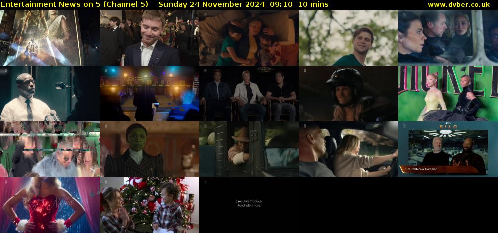 Entertainment News on 5 (Channel 5) Sunday 24 November 2024 09:10 - 09:20