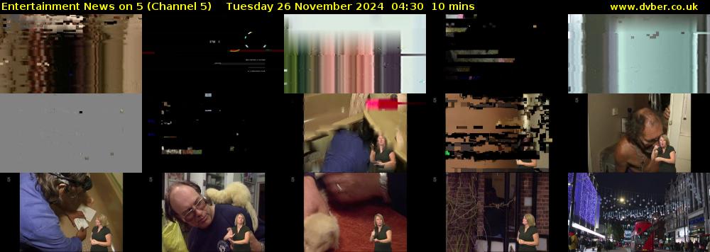 Entertainment News on 5 (Channel 5) Tuesday 26 November 2024 04:30 - 04:40
