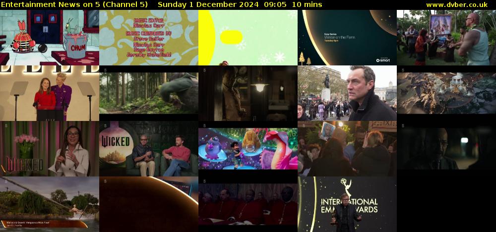 Entertainment News on 5 (Channel 5) Sunday 1 December 2024 09:05 - 09:15