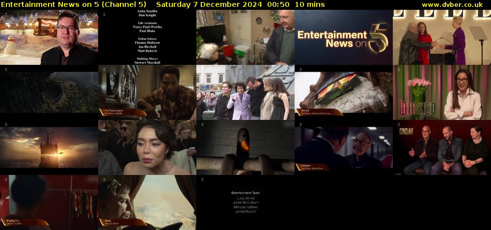 Entertainment News on 5 (Channel 5) Saturday 7 December 2024 00:50 - 01:00