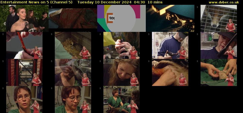 Entertainment News on 5 (Channel 5) Tuesday 10 December 2024 04:30 - 04:40