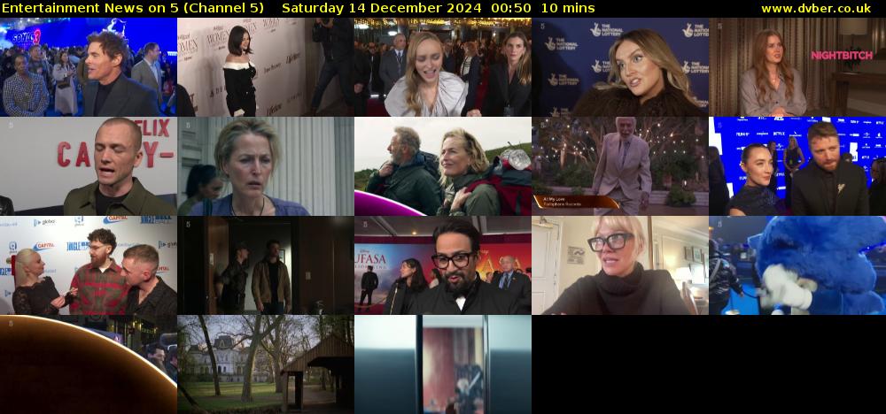 Entertainment News on 5 (Channel 5) Saturday 14 December 2024 00:50 - 01:00