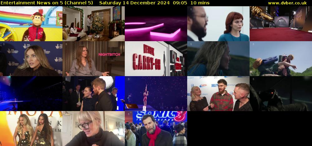 Entertainment News on 5 (Channel 5) Saturday 14 December 2024 09:05 - 09:15