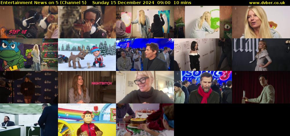 Entertainment News on 5 (Channel 5) Sunday 15 December 2024 09:00 - 09:10