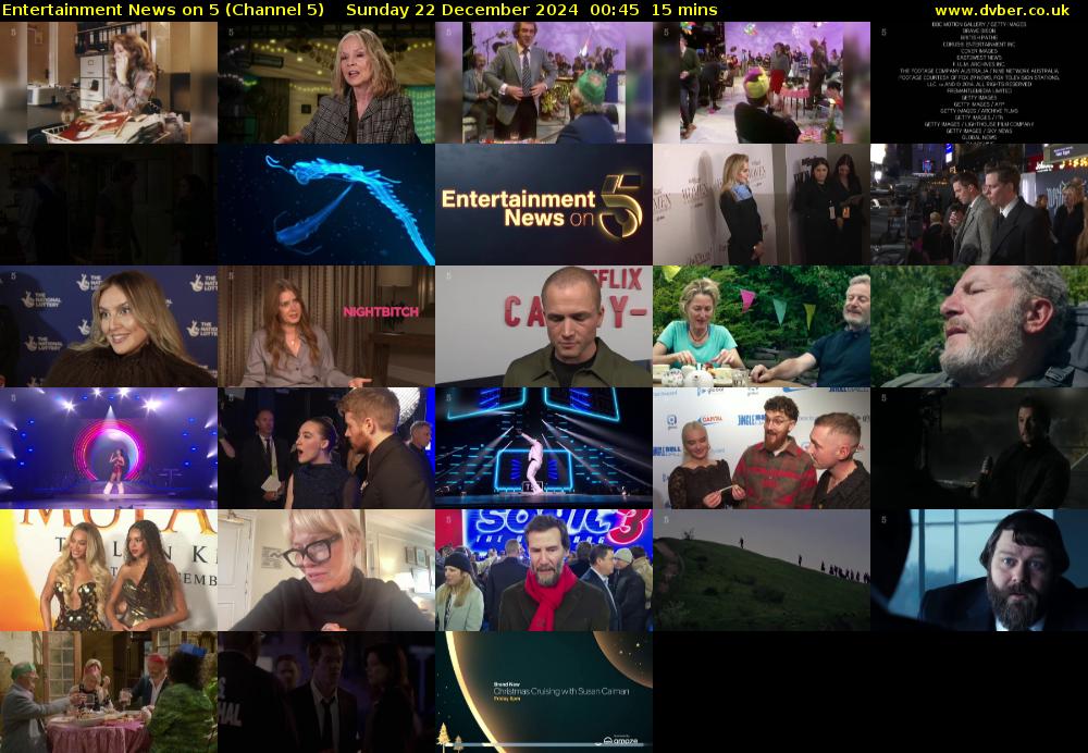 Entertainment News on 5 (Channel 5) Sunday 22 December 2024 00:45 - 01:00