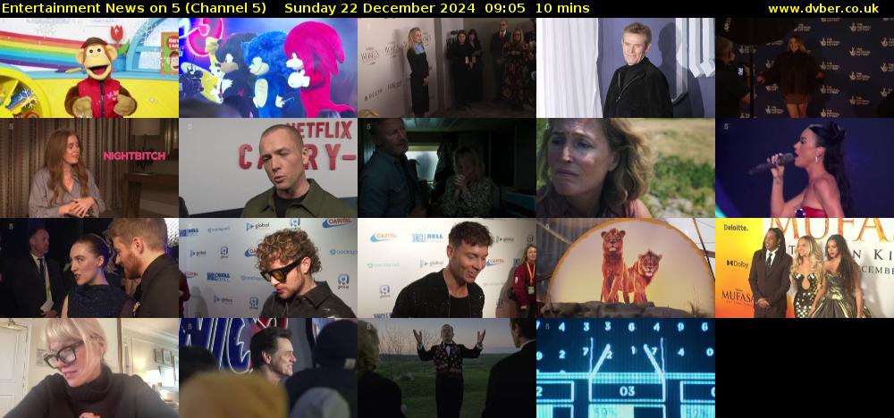 Entertainment News on 5 (Channel 5) Sunday 22 December 2024 09:05 - 09:15