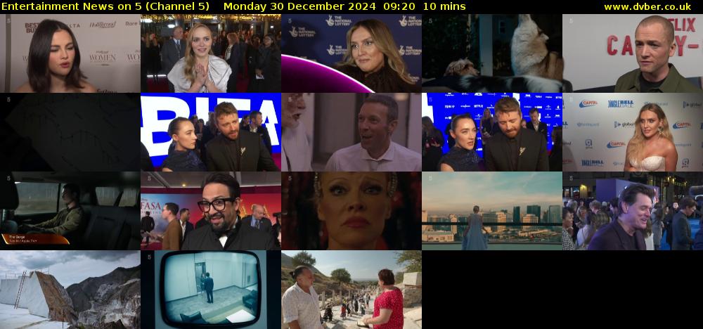 Entertainment News on 5 (Channel 5) Monday 30 December 2024 09:20 - 09:30