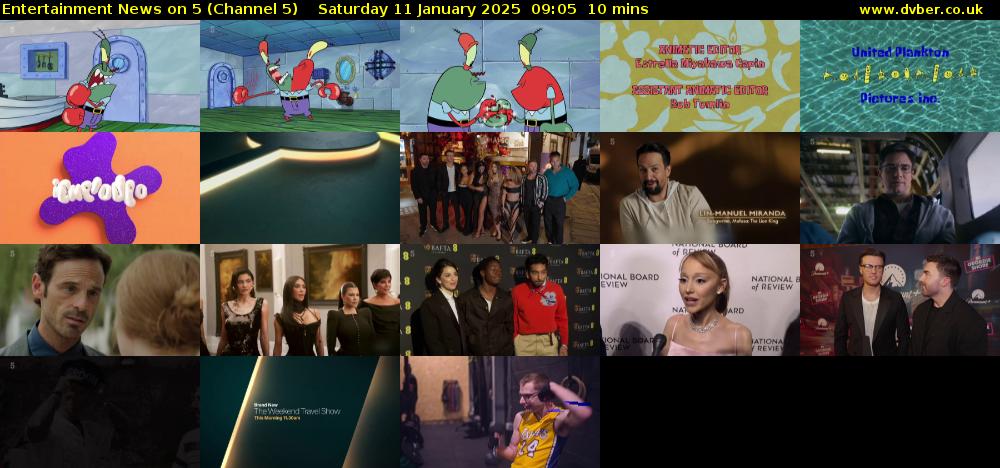 Entertainment News on 5 (Channel 5) Saturday 11 January 2025 09:05 - 09:15
