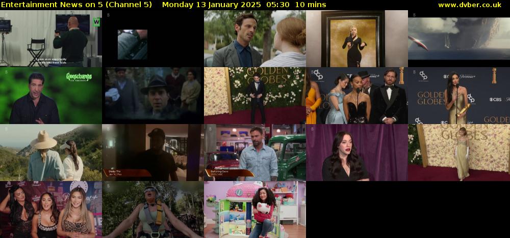 Entertainment News on 5 (Channel 5) Monday 13 January 2025 05:30 - 05:40