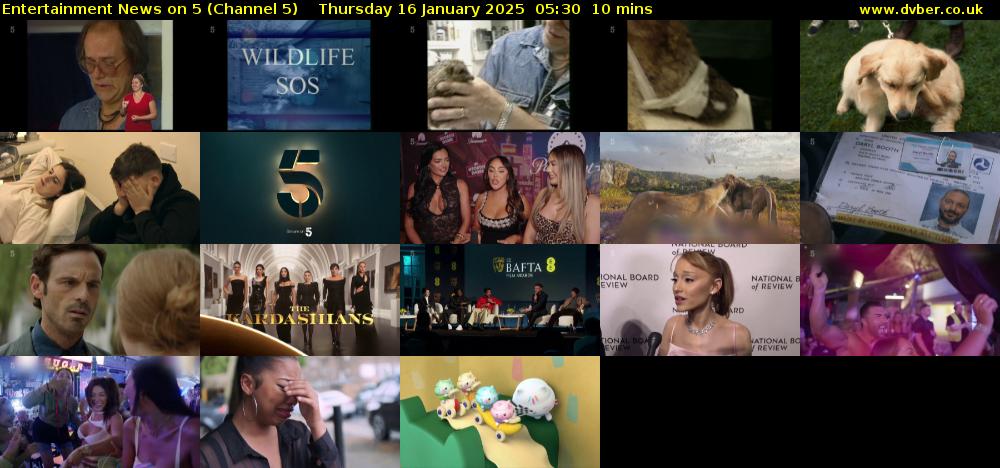 Entertainment News on 5 (Channel 5) Thursday 16 January 2025 05:30 - 05:40