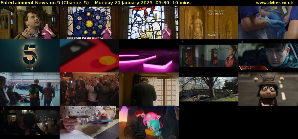 Entertainment News on 5 (Channel 5) Monday 20 January 2025 05:30 - 05:40