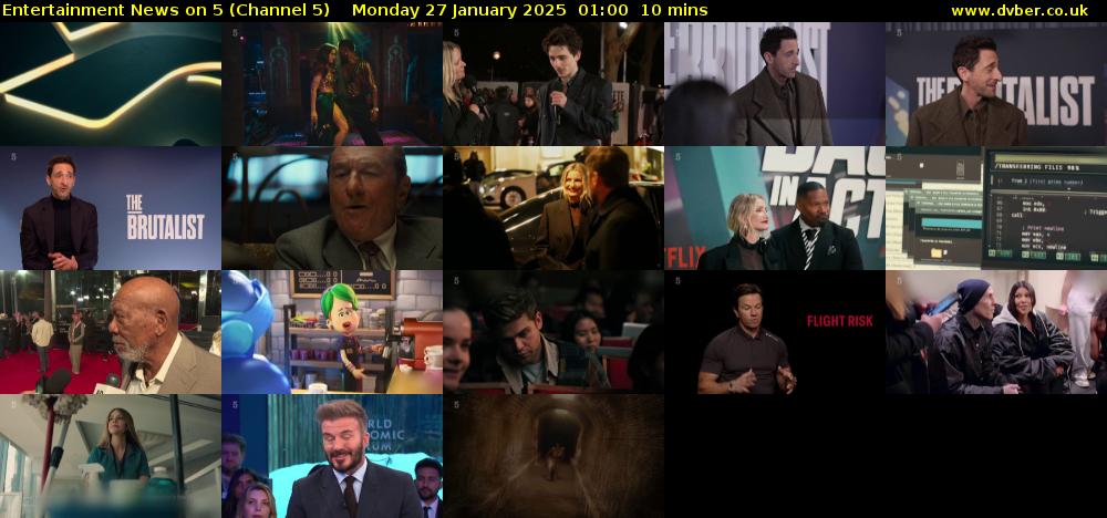 Entertainment News on 5 (Channel 5) Monday 27 January 2025 01:00 - 01:10