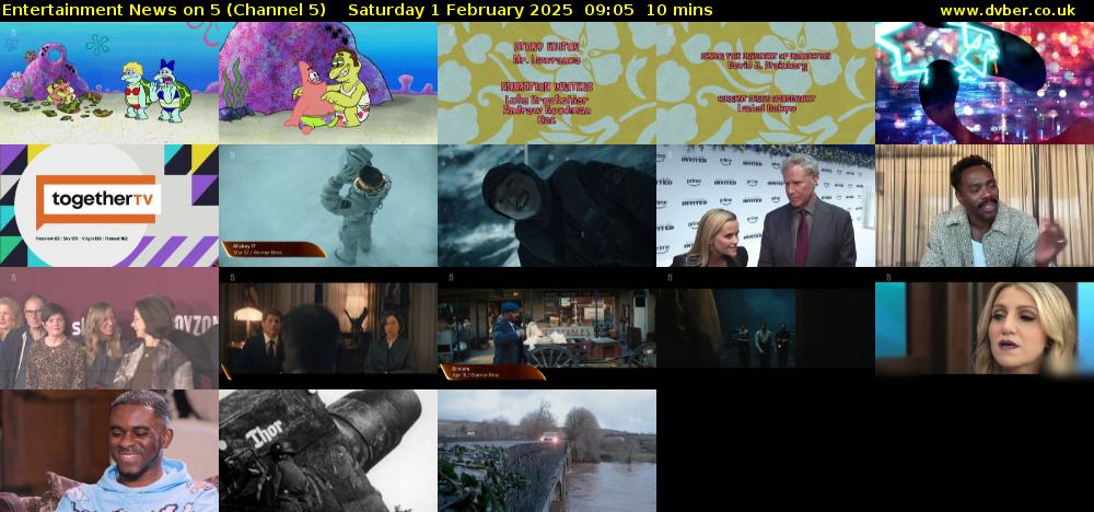Entertainment News on 5 (Channel 5) Saturday 1 February 2025 09:05 - 09:15