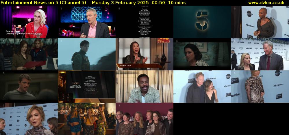 Entertainment News on 5 (Channel 5) Monday 3 February 2025 00:50 - 01:00