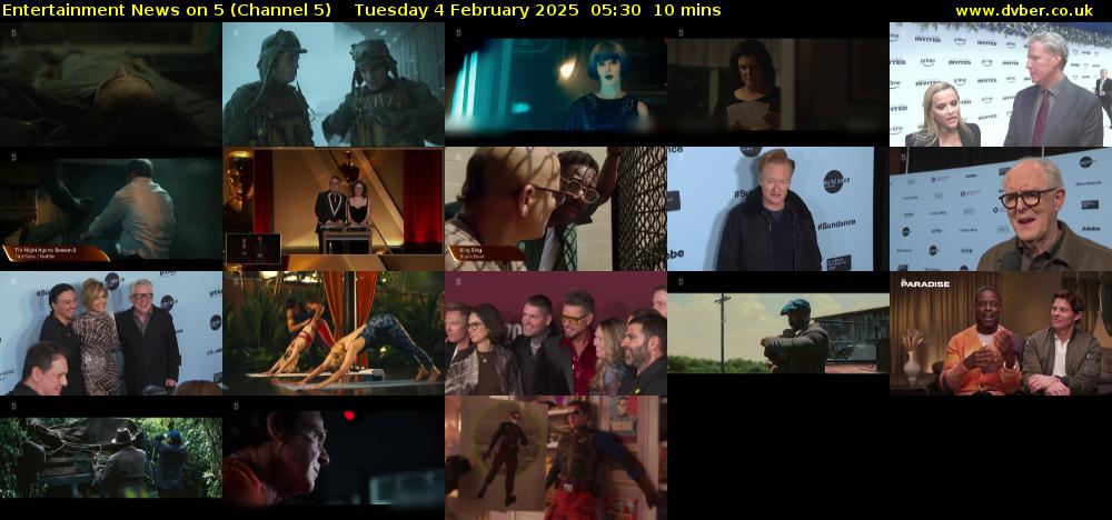 Entertainment News on 5 (Channel 5) Tuesday 4 February 2025 05:30 - 05:40
