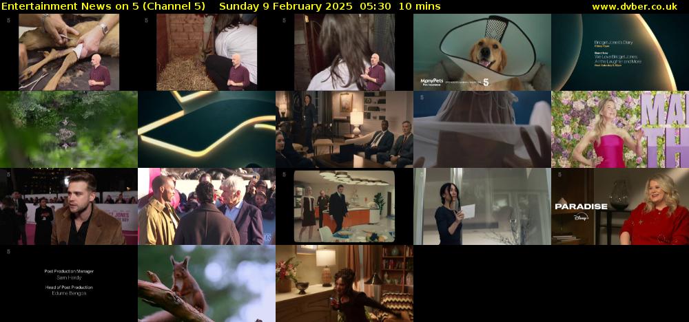 Entertainment News on 5 (Channel 5) Sunday 9 February 2025 05:30 - 05:40