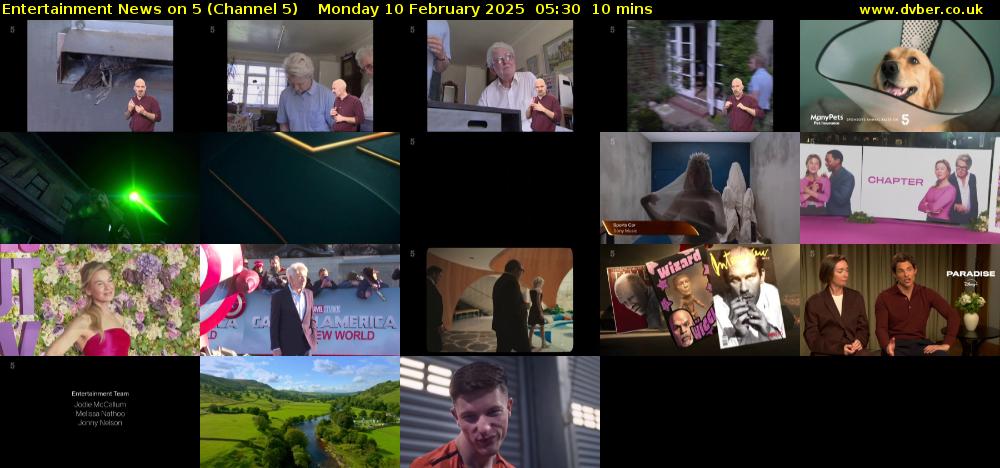 Entertainment News on 5 (Channel 5) Monday 10 February 2025 05:30 - 05:40