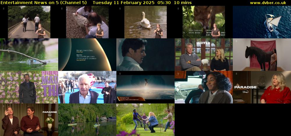Entertainment News on 5 (Channel 5) Tuesday 11 February 2025 05:30 - 05:40