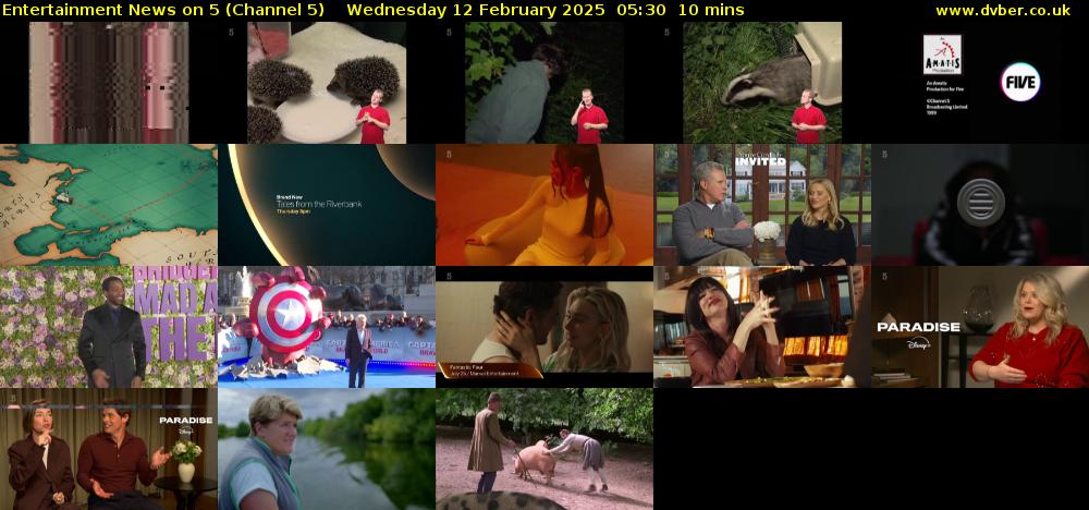 Entertainment News on 5 (Channel 5) Wednesday 12 February 2025 05:30 - 05:40