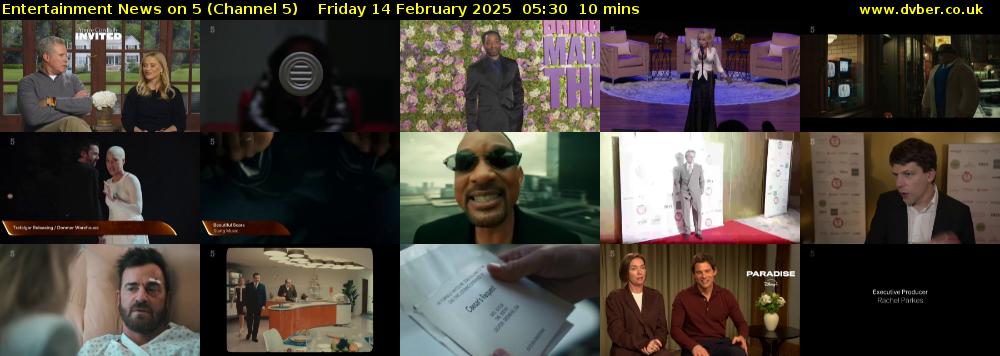 Entertainment News on 5 (Channel 5) Friday 14 February 2025 05:30 - 05:40