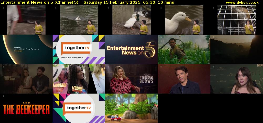 Entertainment News on 5 (Channel 5) Saturday 15 February 2025 05:30 - 05:40
