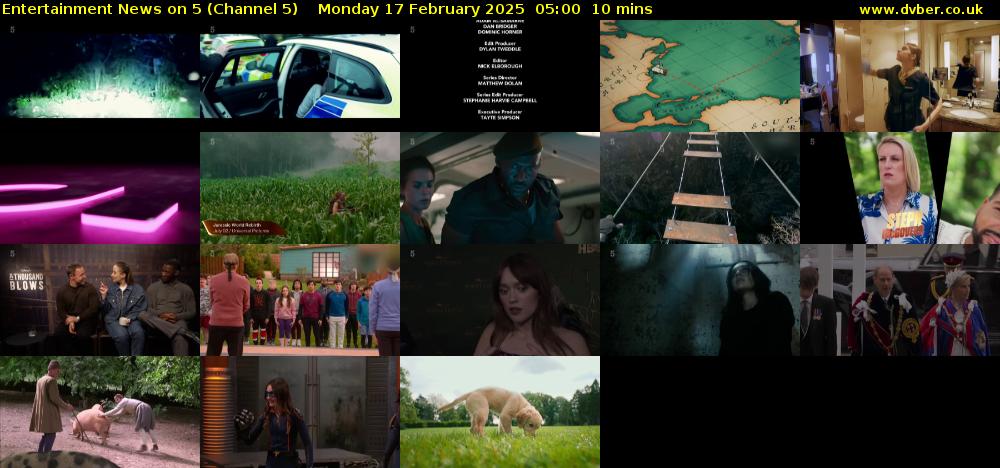 Entertainment News on 5 (Channel 5) Monday 17 February 2025 05:00 - 05:10