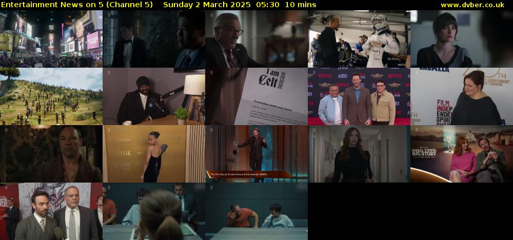 Entertainment News on 5 (Channel 5) Sunday 2 March 2025 05:30 - 05:40
