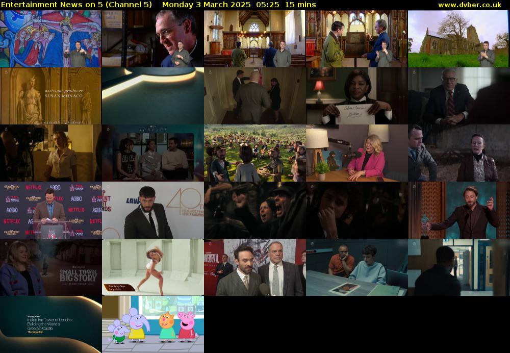 Entertainment News on 5 (Channel 5) Monday 3 March 2025 05:25 - 05:40