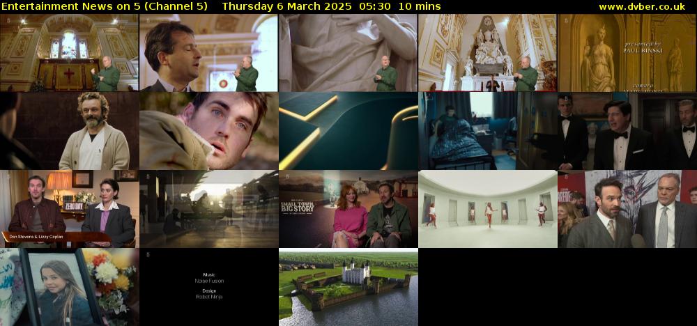 Entertainment News on 5 (Channel 5) Thursday 6 March 2025 05:30 - 05:40