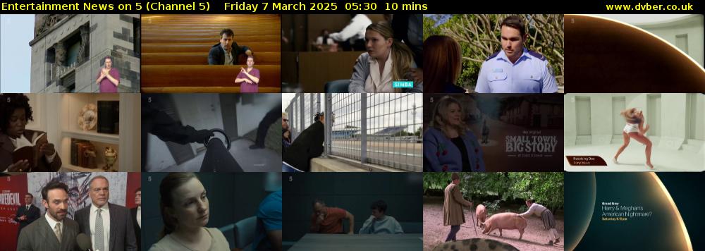 Entertainment News on 5 (Channel 5) Friday 7 March 2025 05:30 - 05:40