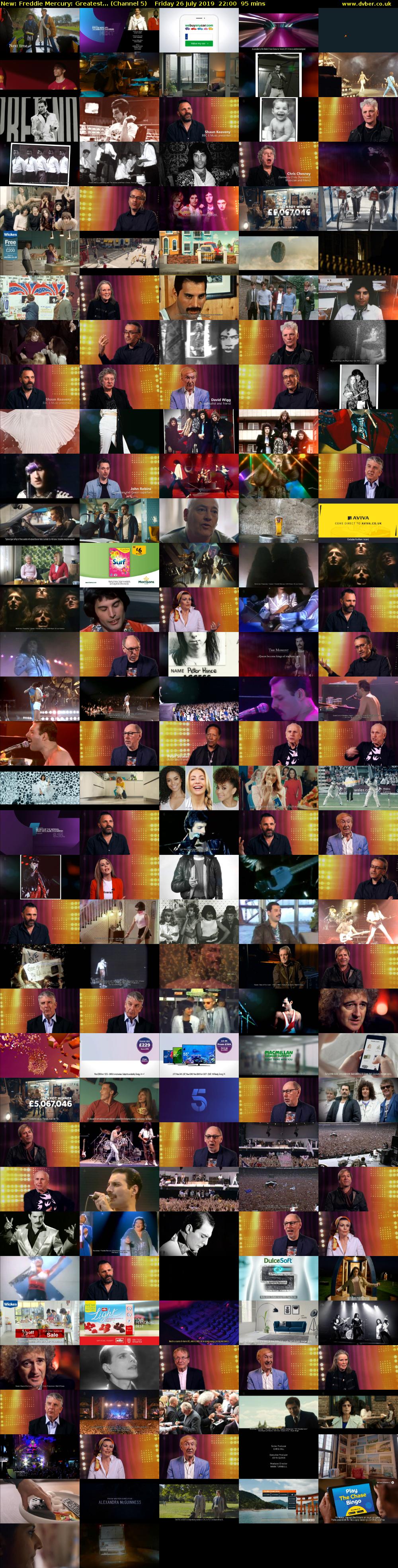 Freddie Mercury: Greatest... (Channel 5) Friday 26 July 2019 22:00 - 23:35