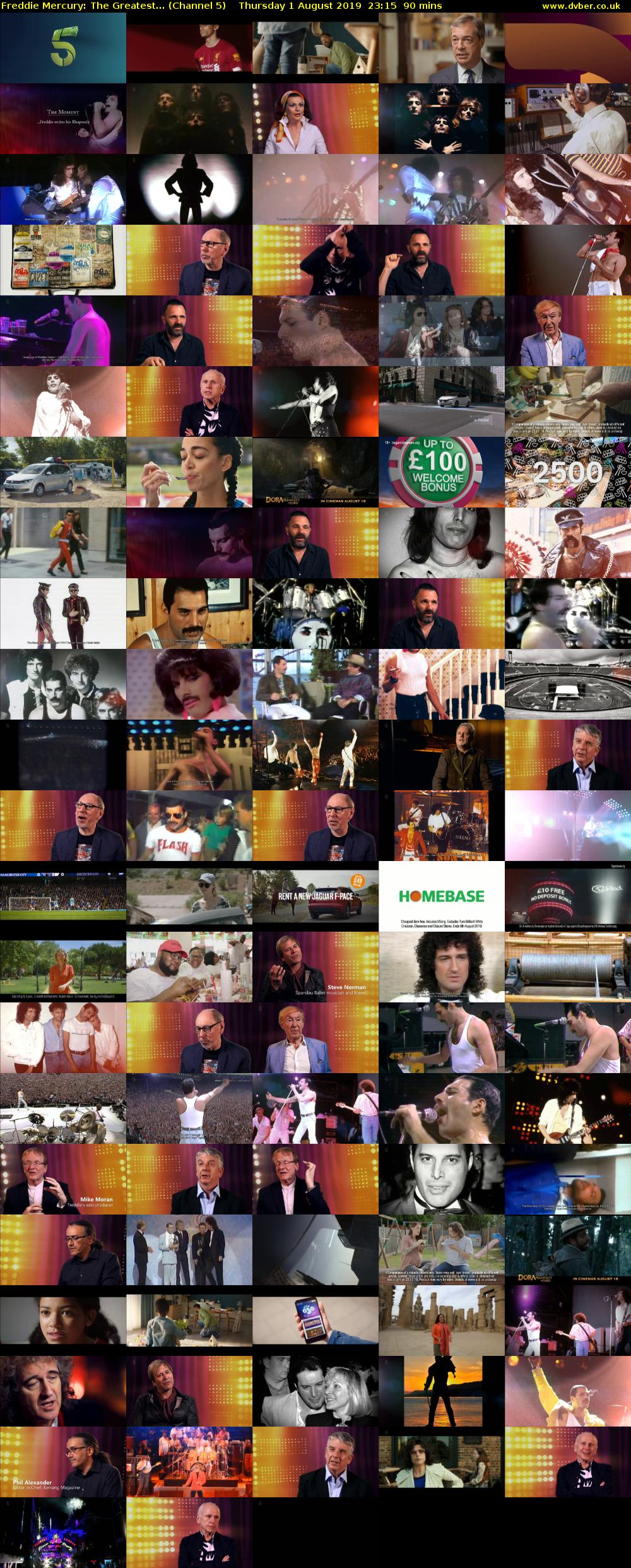 Freddie Mercury: The Greatest... (Channel 5) Thursday 1 August 2019 23:15 - 00:45