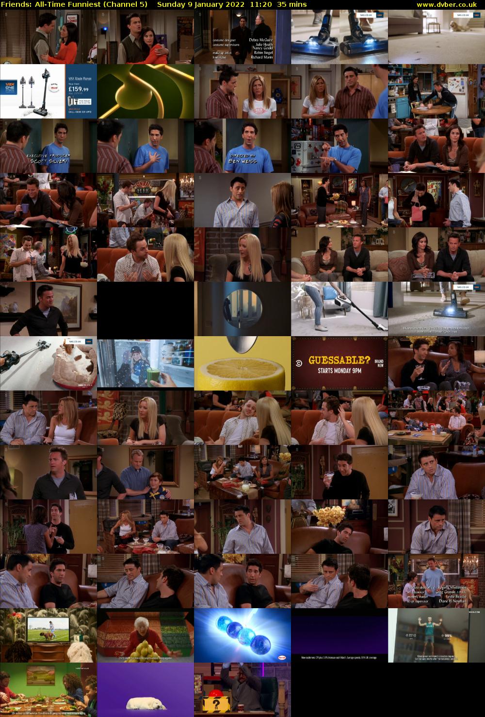 Friends: All-Time Funniest (Channel 5) Sunday 9 January 2022 11:20 - 11:55