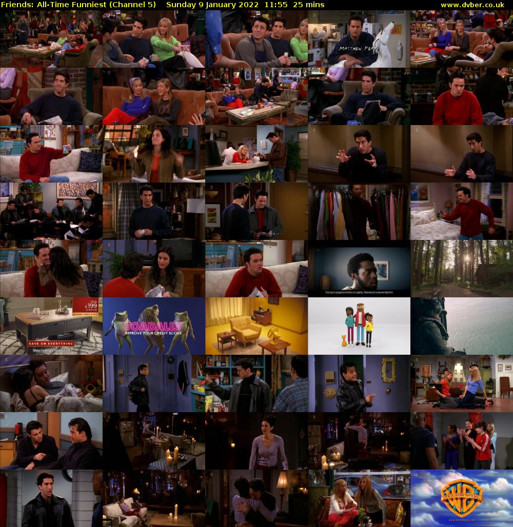 Friends: All-Time Funniest (Channel 5) Sunday 9 January 2022 11:55 - 12:20
