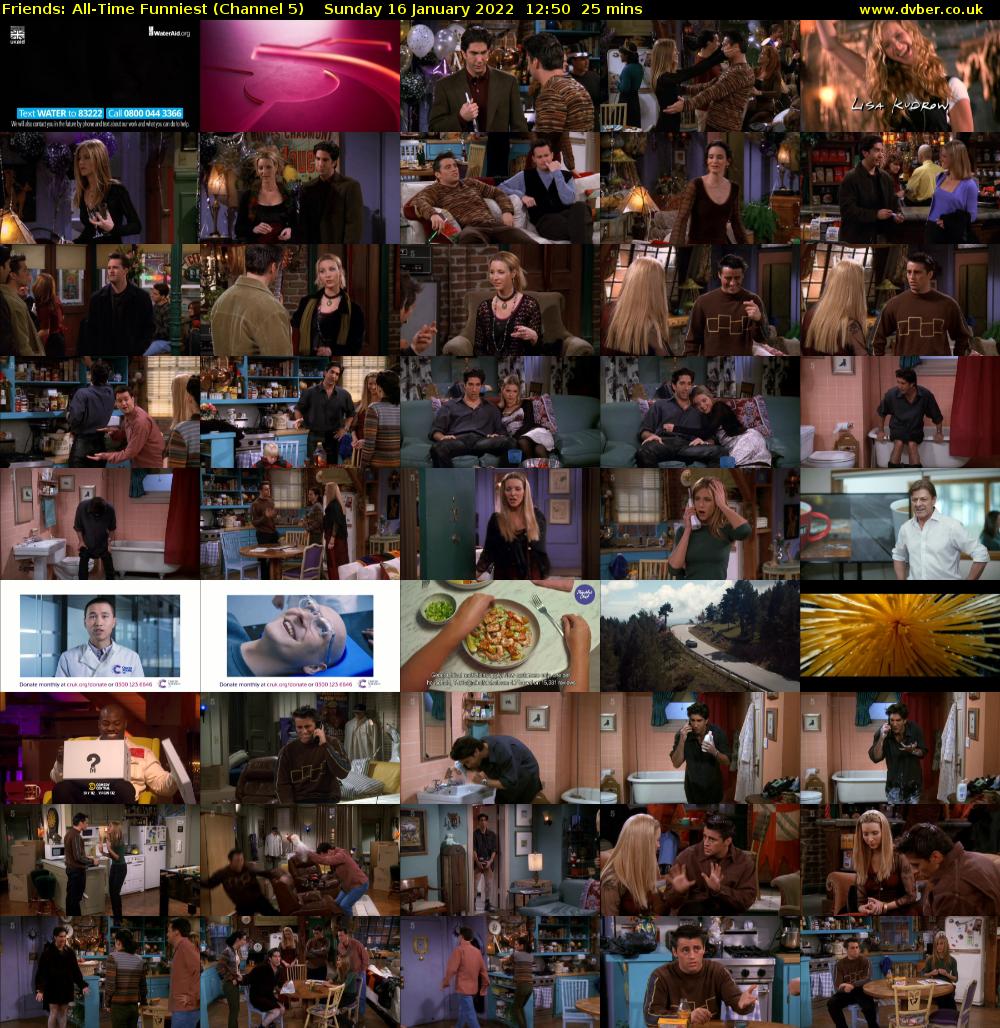 Friends: All-Time Funniest (Channel 5) Sunday 16 January 2022 12:50 - 13:15